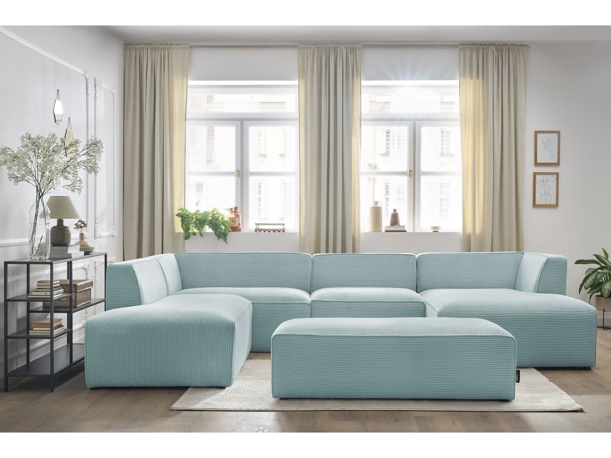 Bobochic Megeve Wohnlandschaft mit Pouf Cordsamt Hellblau Ecke rechts