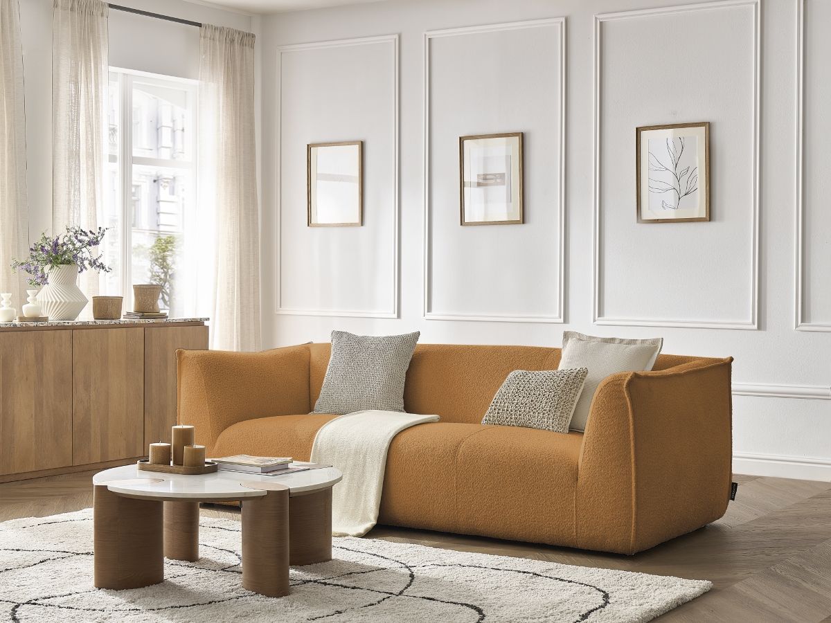 Bobochic Giorgia Sofa 3-Sitzer Bouclé-Stoff Gelb