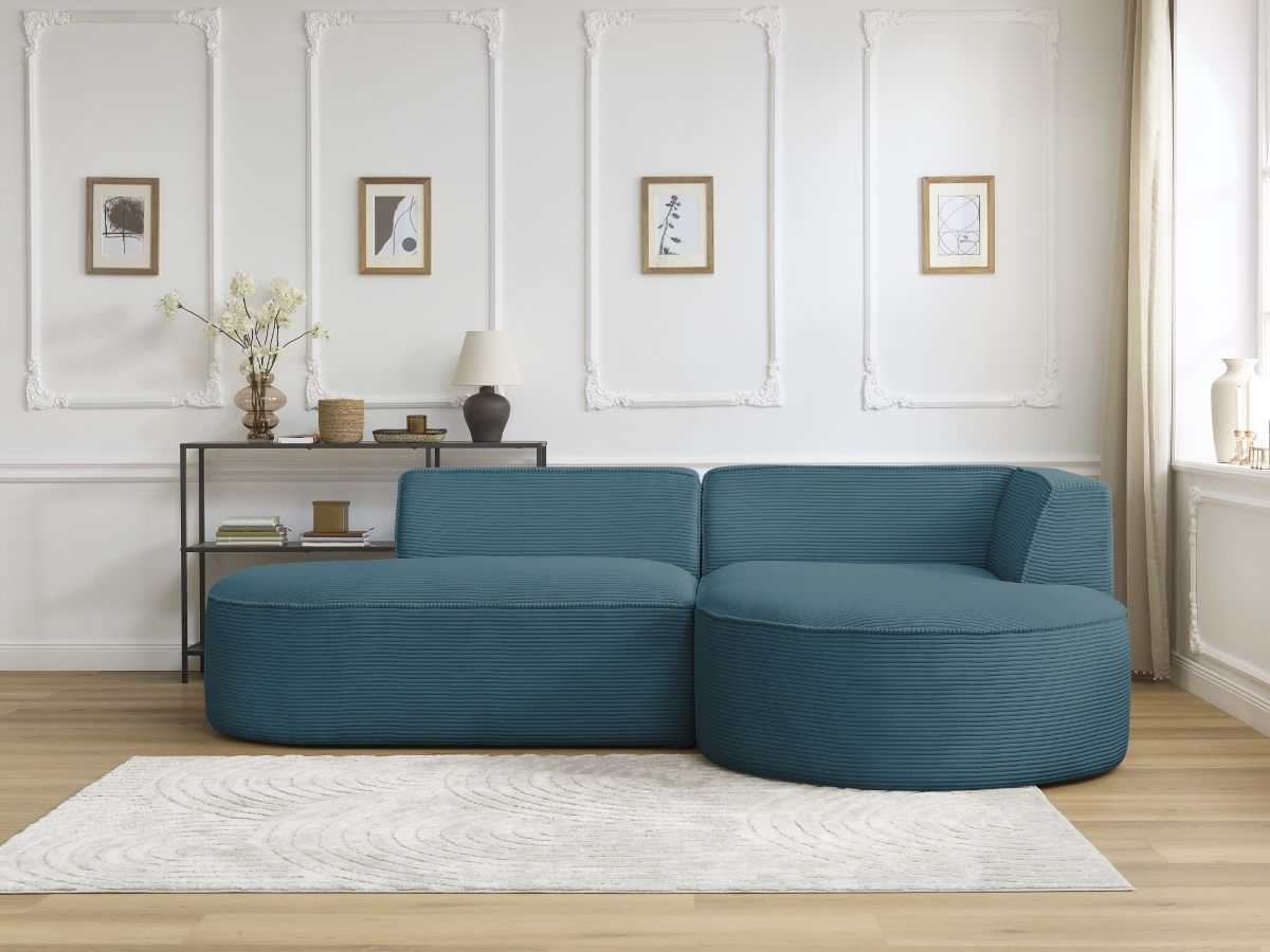 Bobochic Rousseau Ecksofa Cordsamt Dunkelblau Ecke rechts