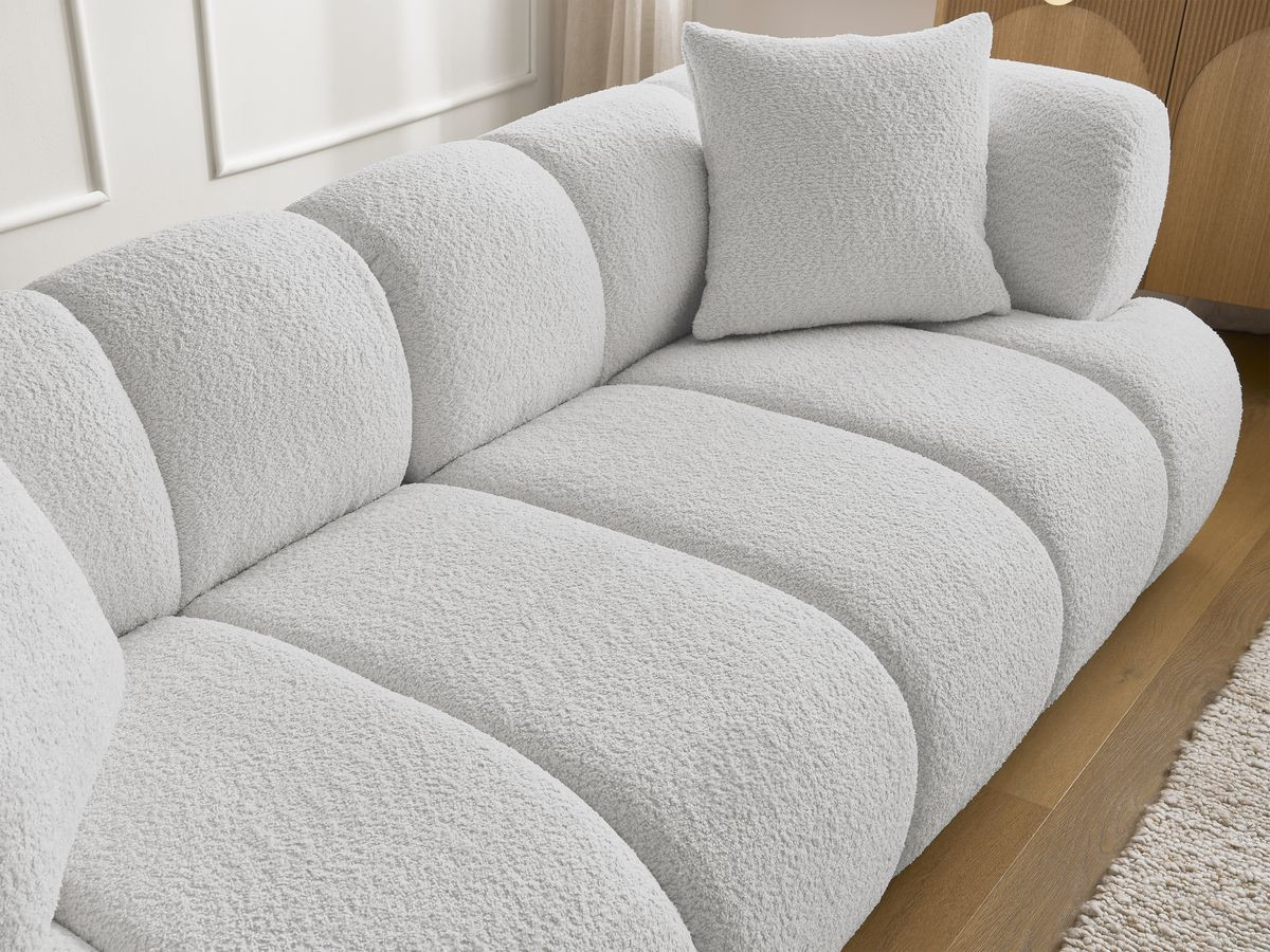 Bobochic Pamira Sofa 3-Sitzer mit Pouf Bouclé-Stoff Hellgrau