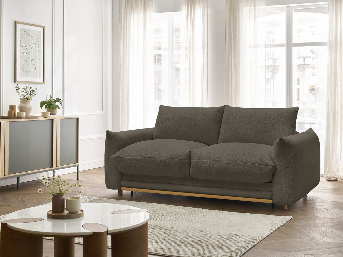 Bobochic Ernest Schlafsofa 3-Sitzer, Liegefläche 190 × 140 / 160 cm Bouclé-Stoff Braun, Liegefläche 160 × 190 cm