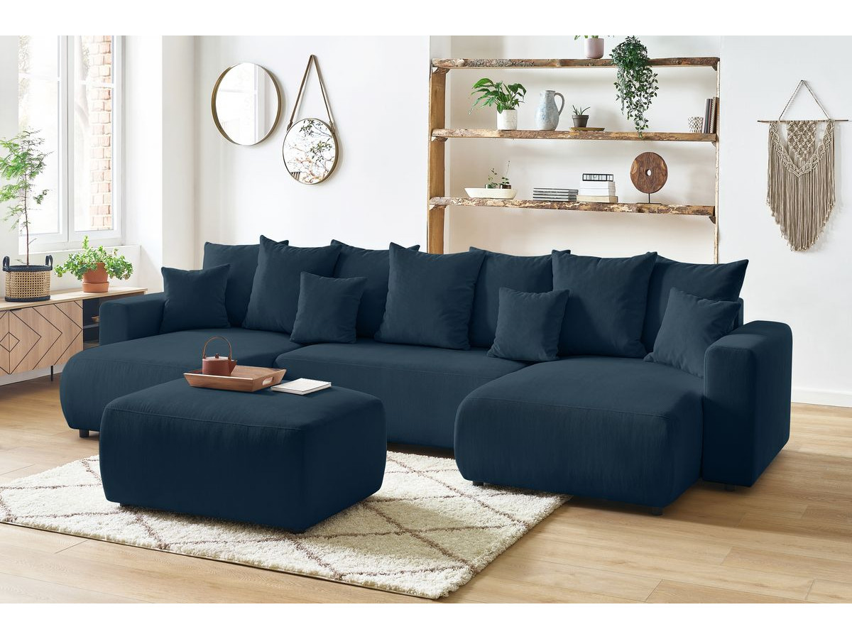 Bobochic Envy Wohnlandschaft mit Pouf Cordsamt Dunkelblau