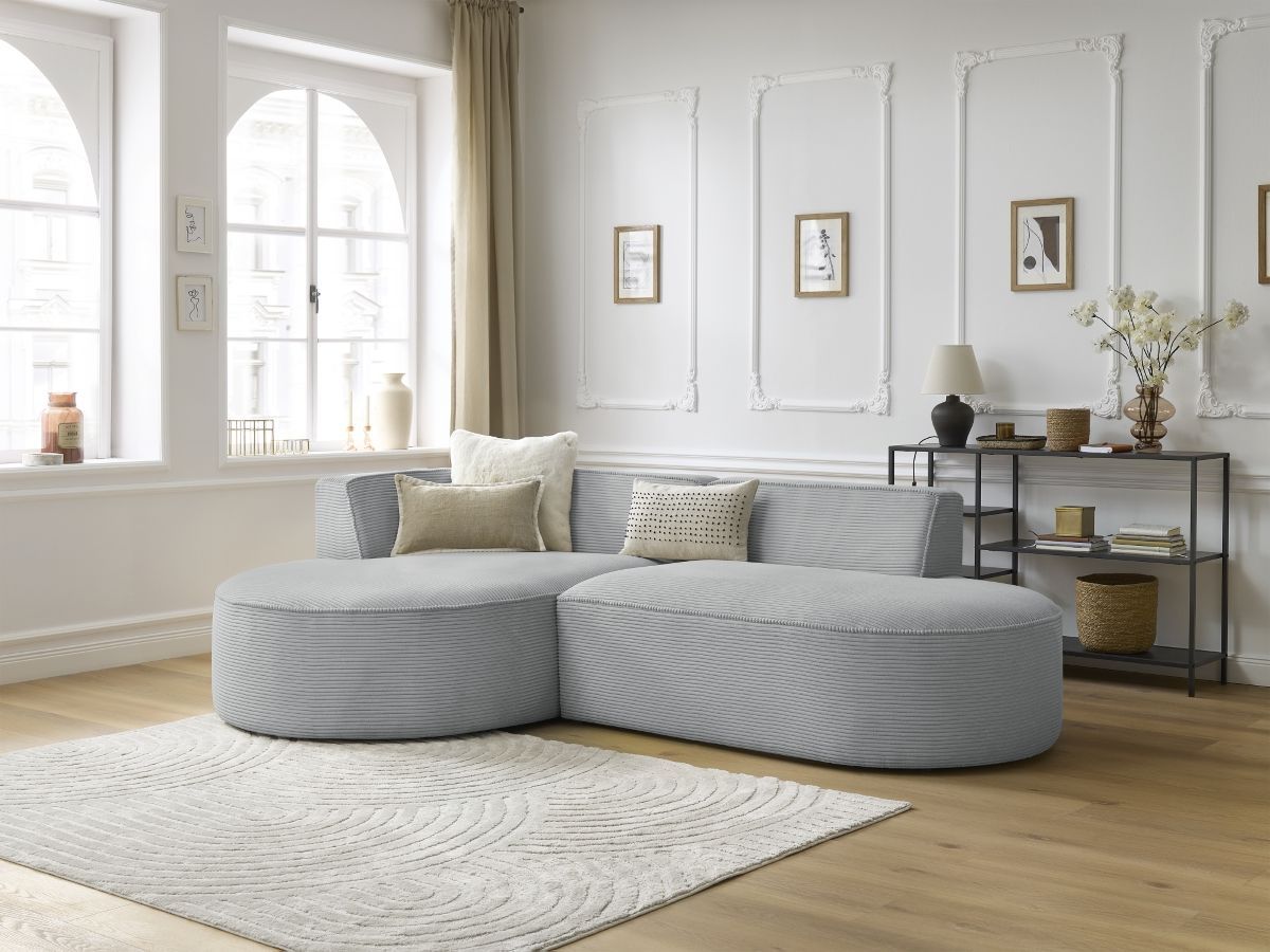 Bobochic Rousseau Ecksofa Cordsamt Hellgrau Ecke links