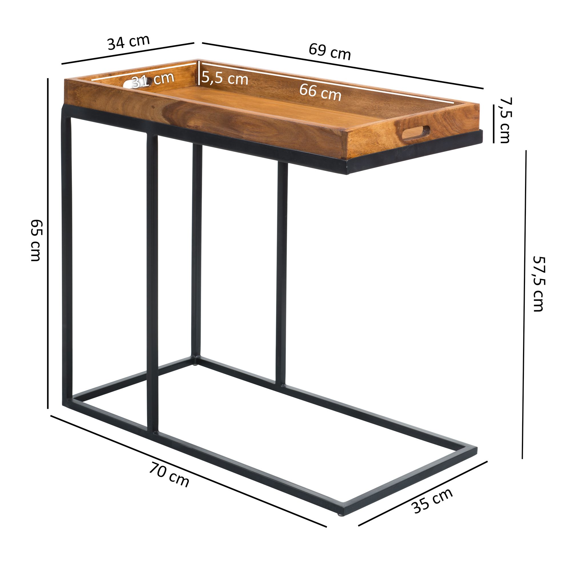 Beistelltisch Gislev Massivholz Dunkelbraun 70 × 34 × 65 cm