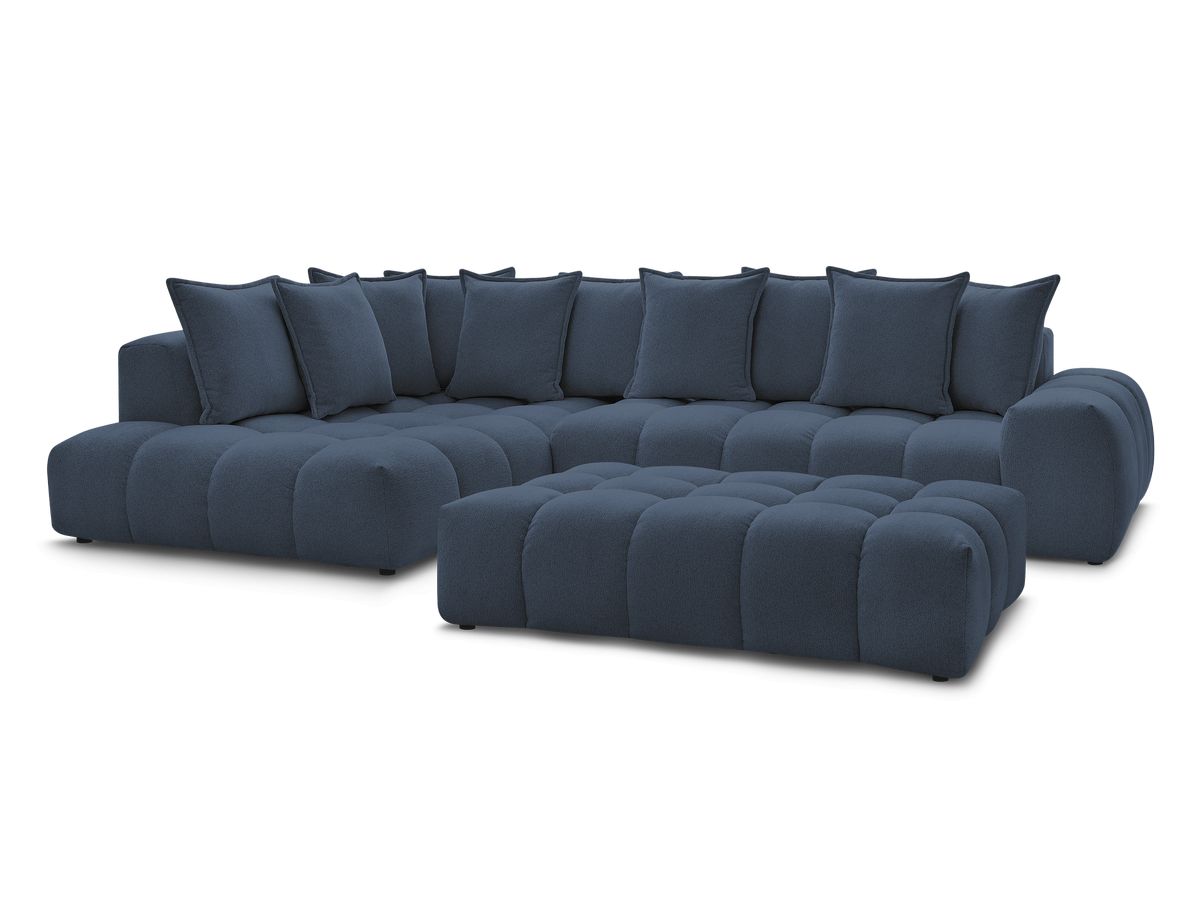 Bobochic Everest Ecksofa mit Schlaffunktion und Pouf, 10 Kissen Melange-Stoff Dunkelblau Ecke links