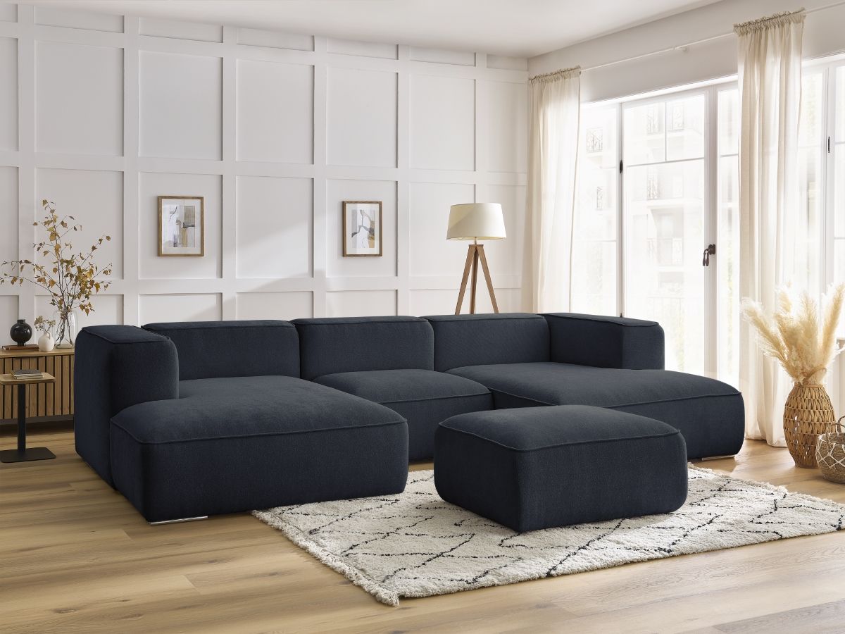 Bobochic Zephyr Wohnlandschaft mit Pouf Strukturstoff Dunkelblau