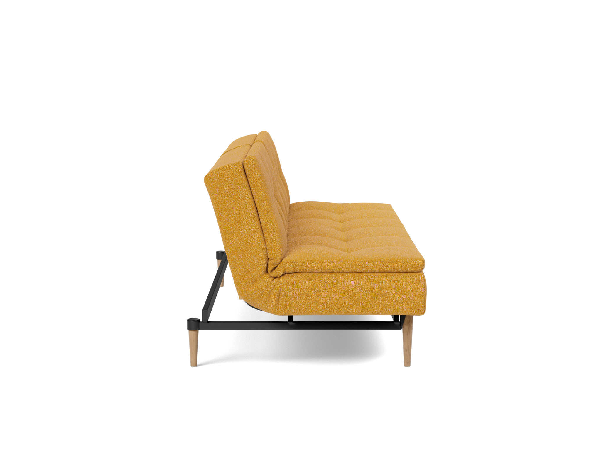 Schlafsofa Dublexo Boucle Skandi 536-Ochre Beine Styletto Eiche hell