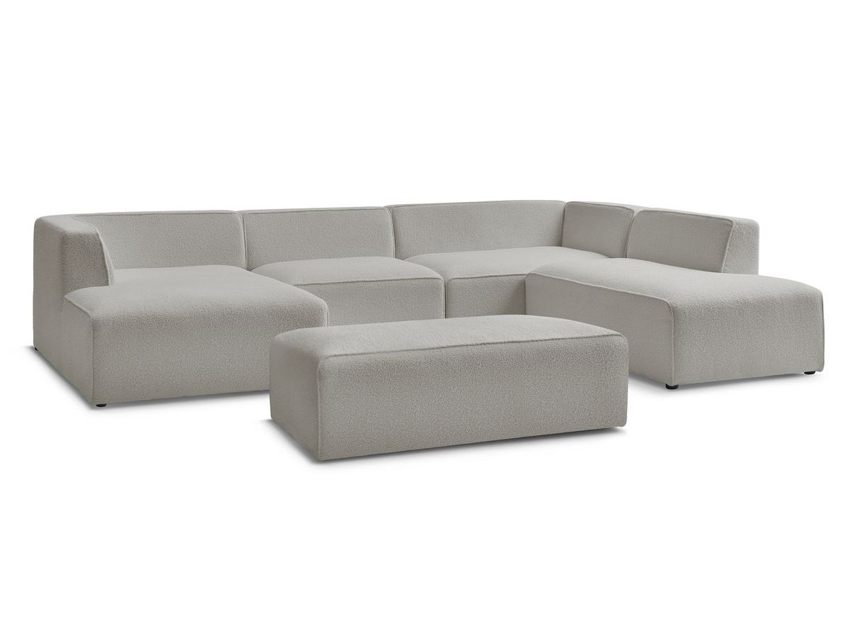 Bobochic Megeve Wohnlandschaft mit Pouf Bouclé-Stoff Hellgrau Ecke links