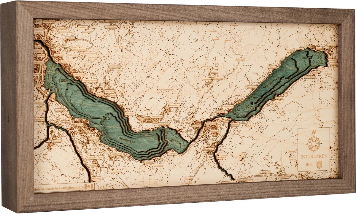 Cutting Brothers 3D Holz-Wandkarte Interlaken Brienzersee Thunersee 40.5x30.5 cm