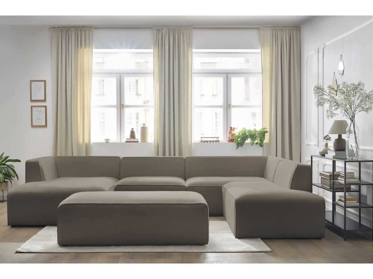 Bobochic Megeve Wohnlandschaft mit Pouf Bouclé-Stoff Braun Ecke links