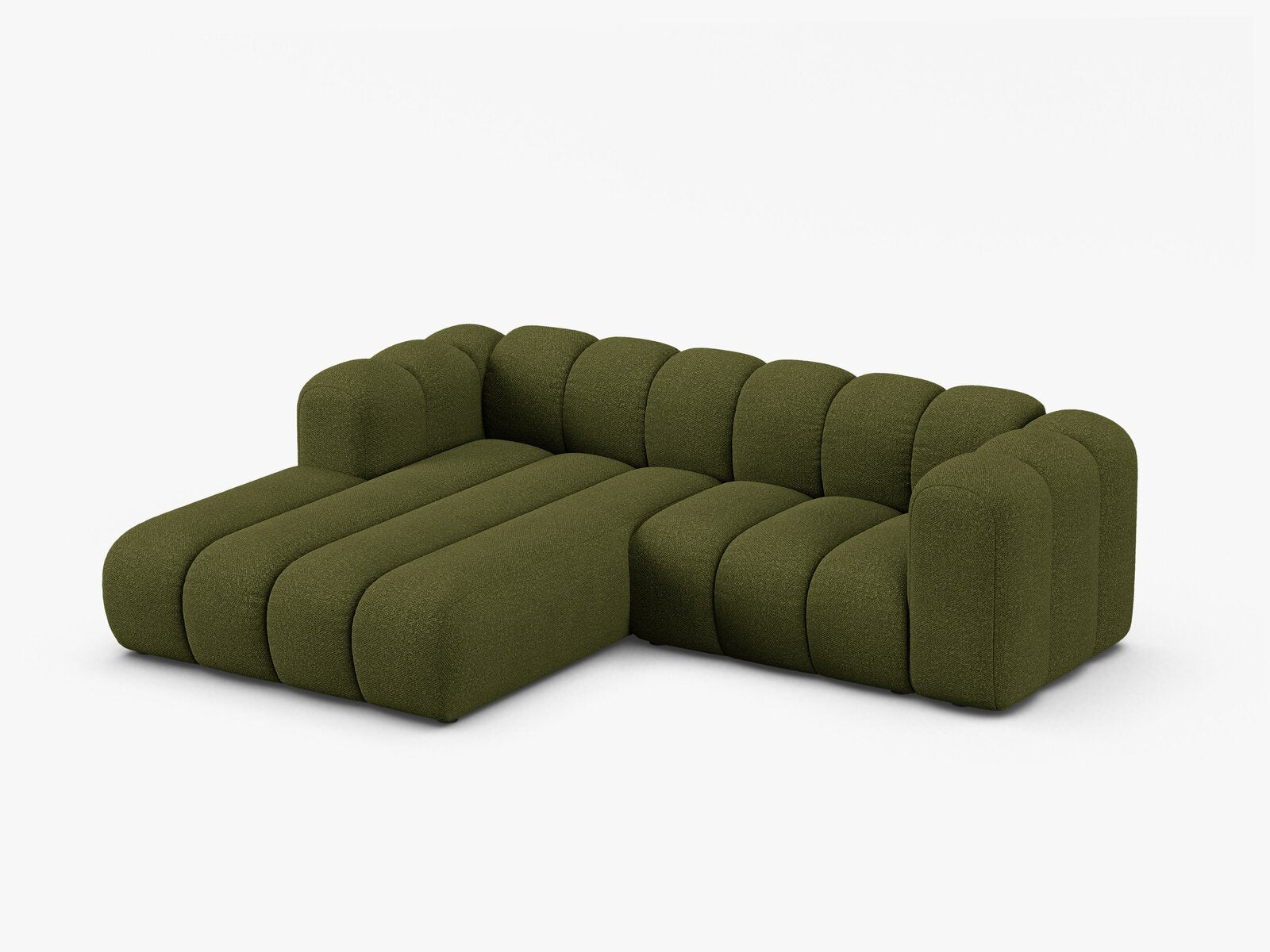 Micadoni Modulares Ecksofa Lupine 3-Sitzer Links Boucle Baloo Dunkel-Olivgrün