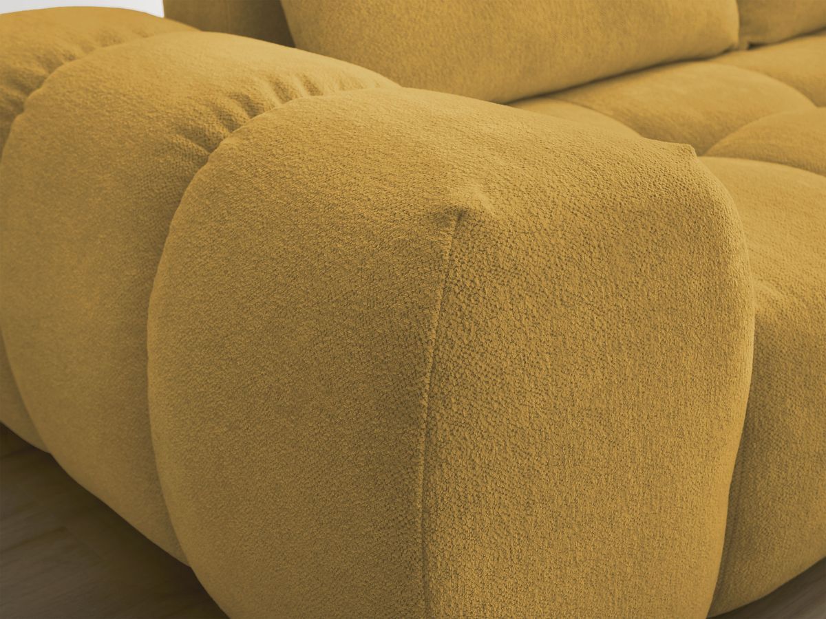Bobochic Everest Ecksofa mit Schlaffunktion und Bettkasten und Pouf 320 × 212 cm, 5 Kissen Melange-Stoff Gelb Ecke rechts