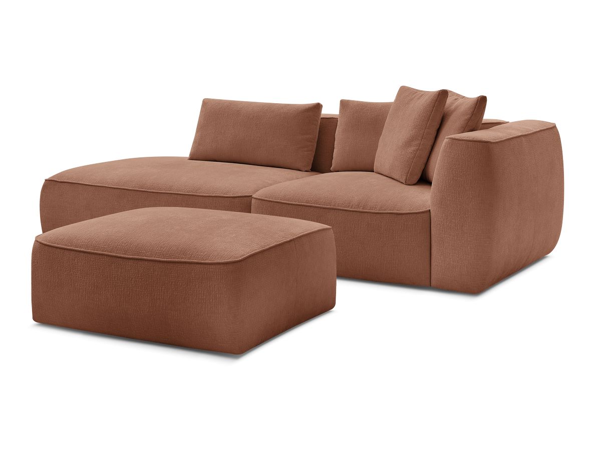Bobochic Leopold Sofa 4-Sitzer mit Pouf Strukturstoff Orange Armlehne rechts