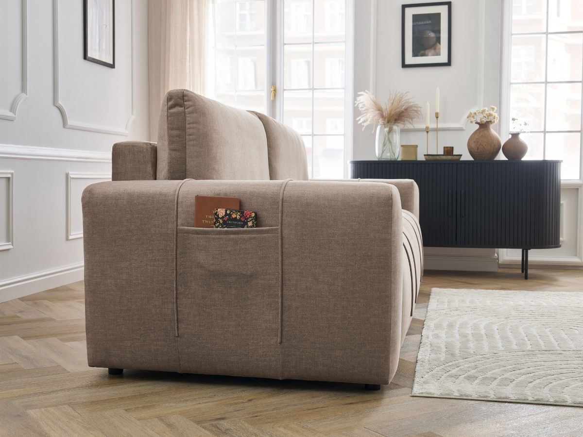 Bobochic Arsene Schlafsofa 3-Sitzer mit Bettkasten Samt Taupe