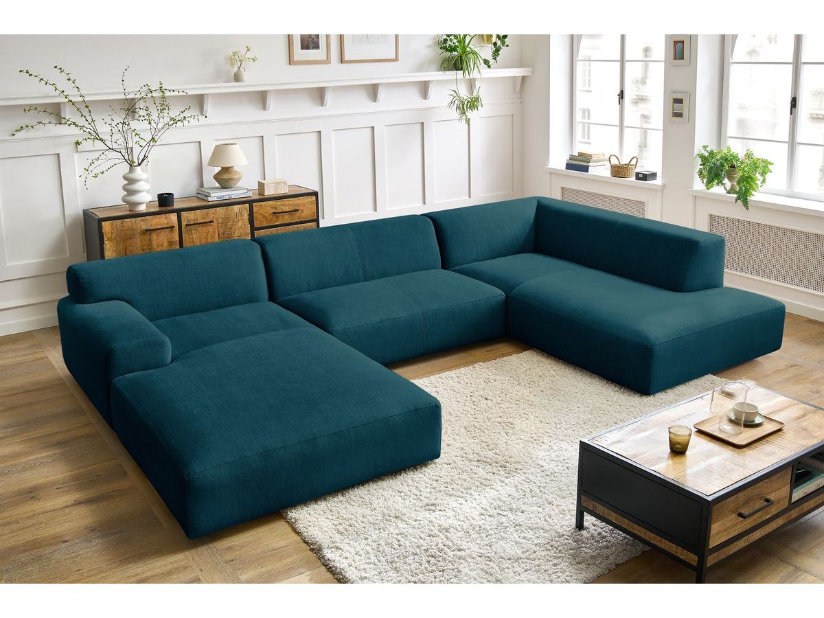 Bobochic Lavena Wohnlandschaft 359 × 220 cm Samt Dunkelblau Ecke links