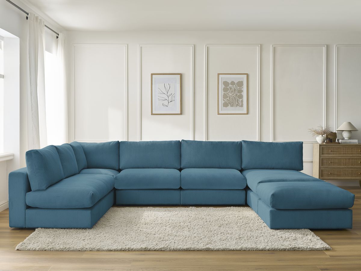 Bobochic Paris Ecksofa mit Pouf 369 × 167 cm Cordsamt Hellblau