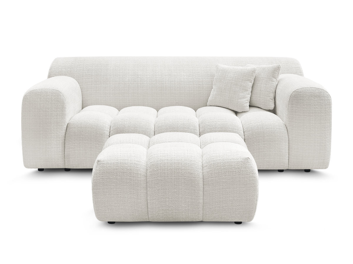 Bobochic Melisse Sofa 2-Sitzer mit Pouf Strukturstoff Weiß