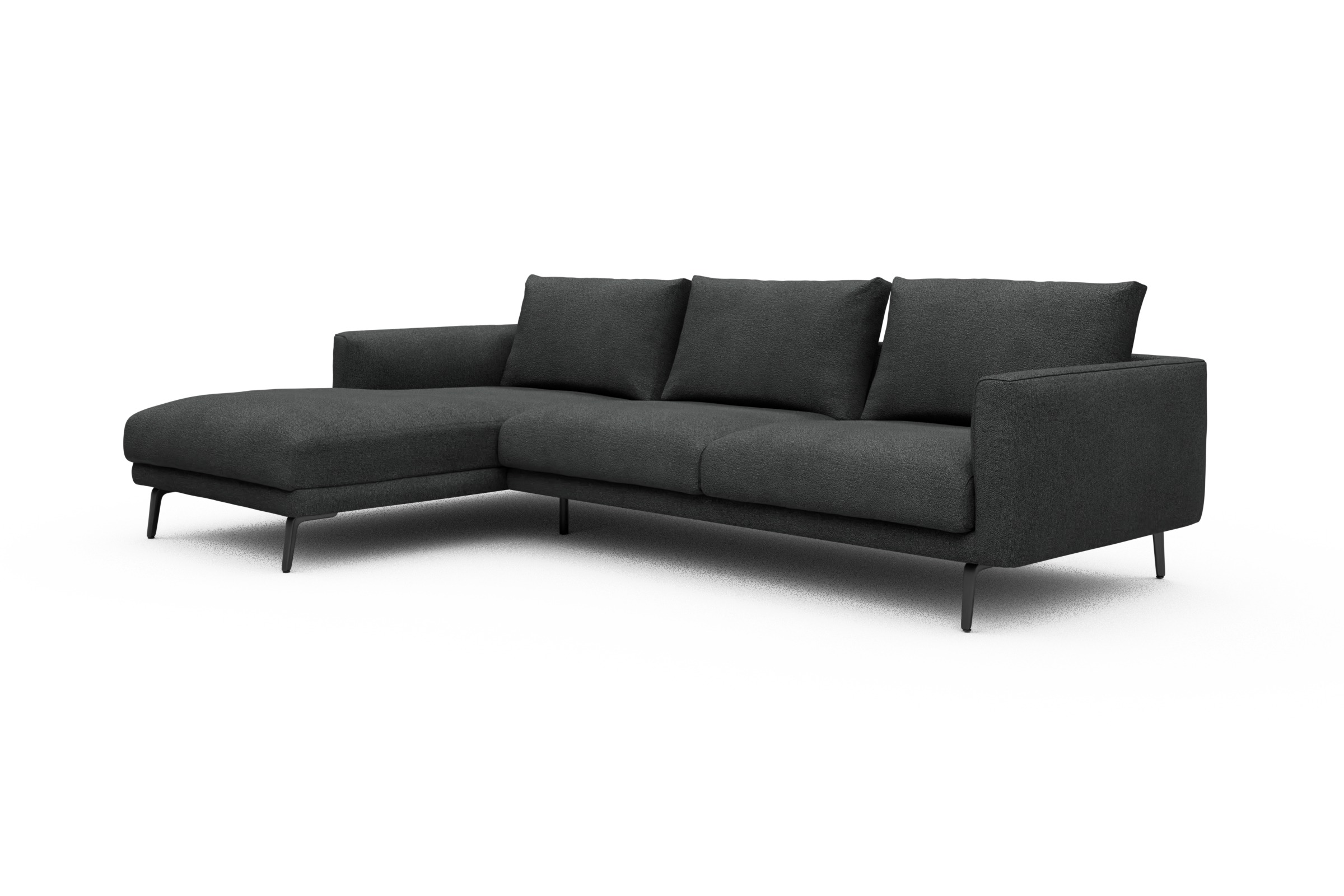Ecksofa Karl Chaiselongue links mit 2,5-Sitzer Boucle-Charcoal
