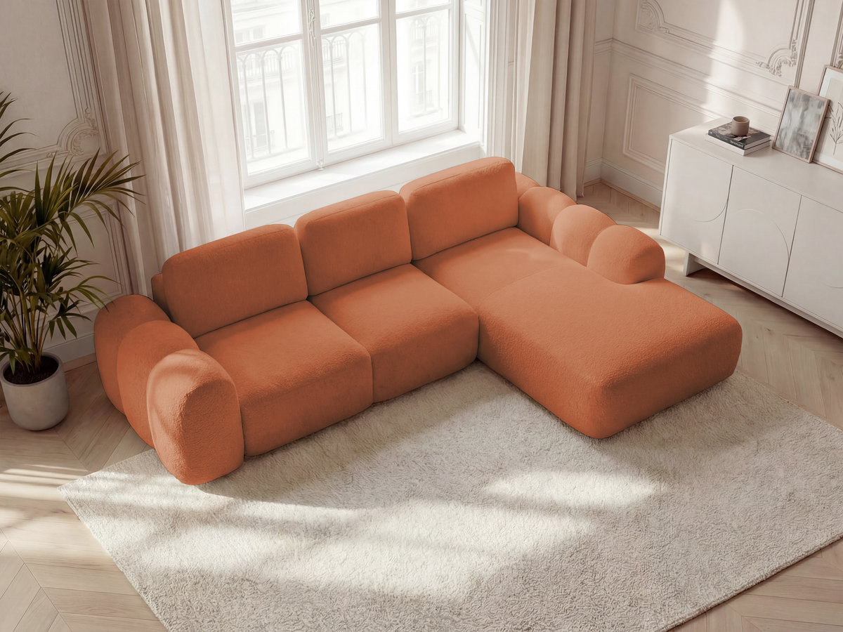 Bobochic Montaigne Ecksofa mit Schlaffunktion und Bettkasten 288 × 196 cm Bouclé-Stoff Orange Ecke rechts