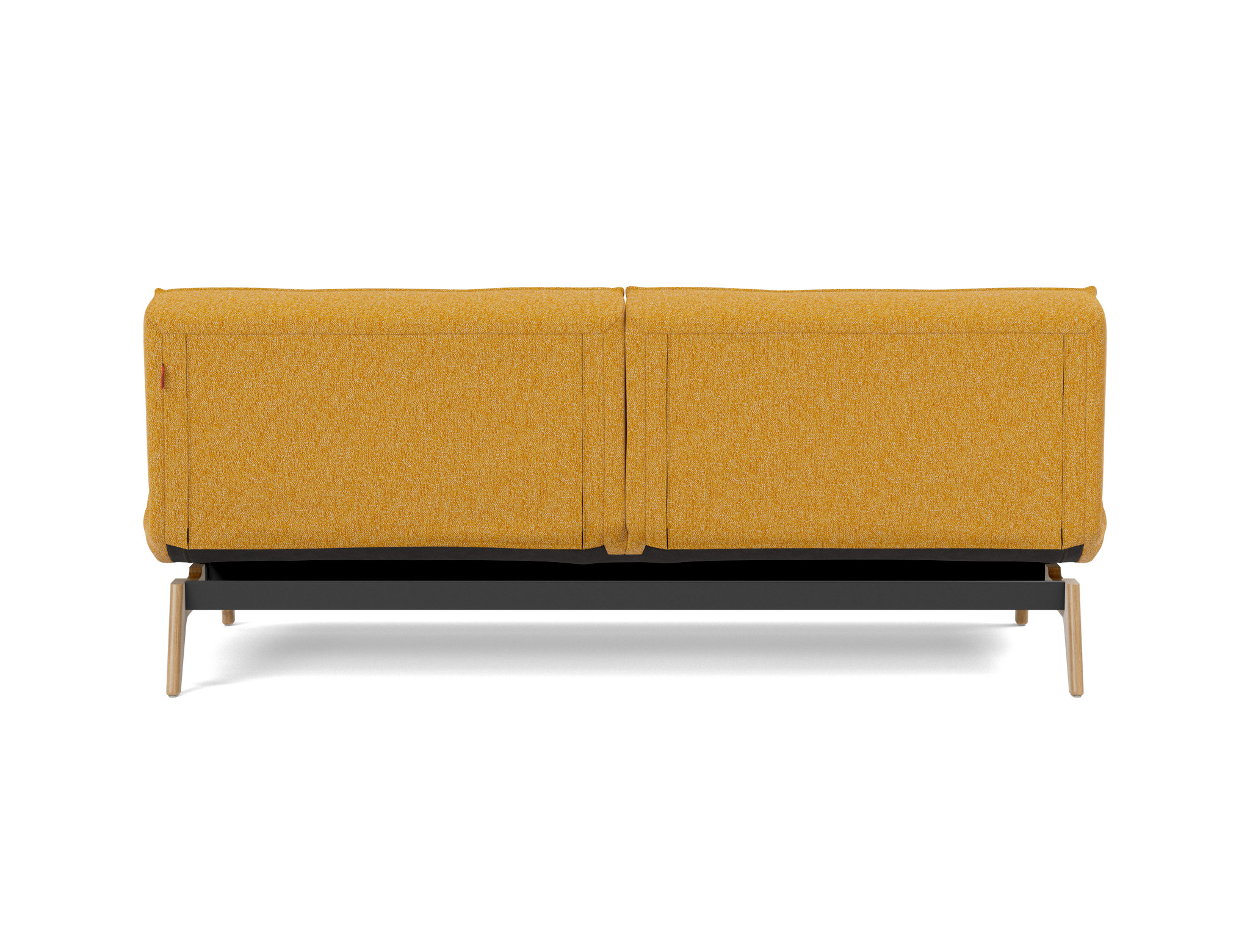 Schlafsofa Splitback Boucle Skandi 536-Ochre Beine Eiche