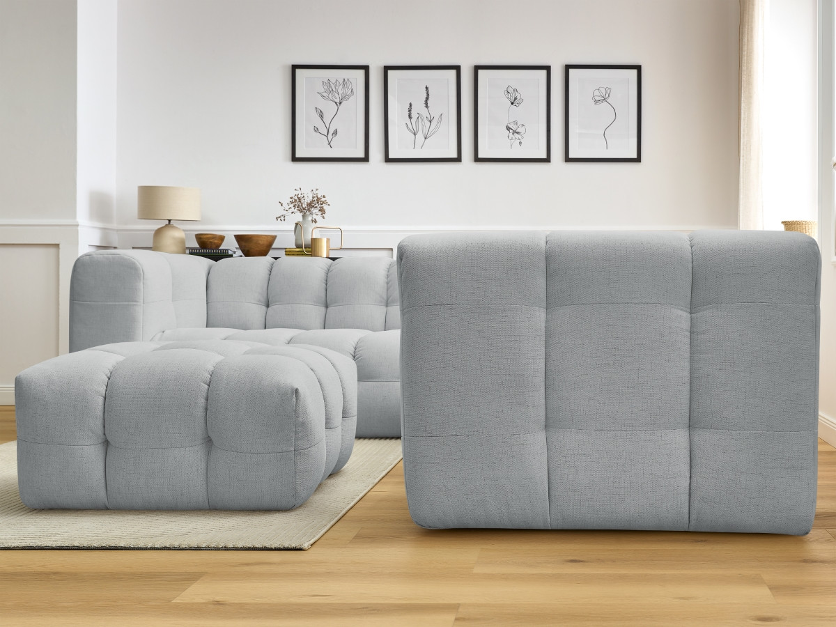 Bobochic Cloud Ecksofa mit Pouf 268 × 110 cm Stoff Hellgrau