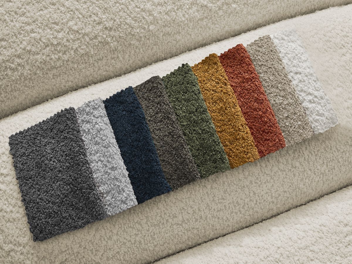 Bobochic Annecy Ecksofa mit Sofamodul und Pouf Bouclé-Stoff Beige Ecke rechts