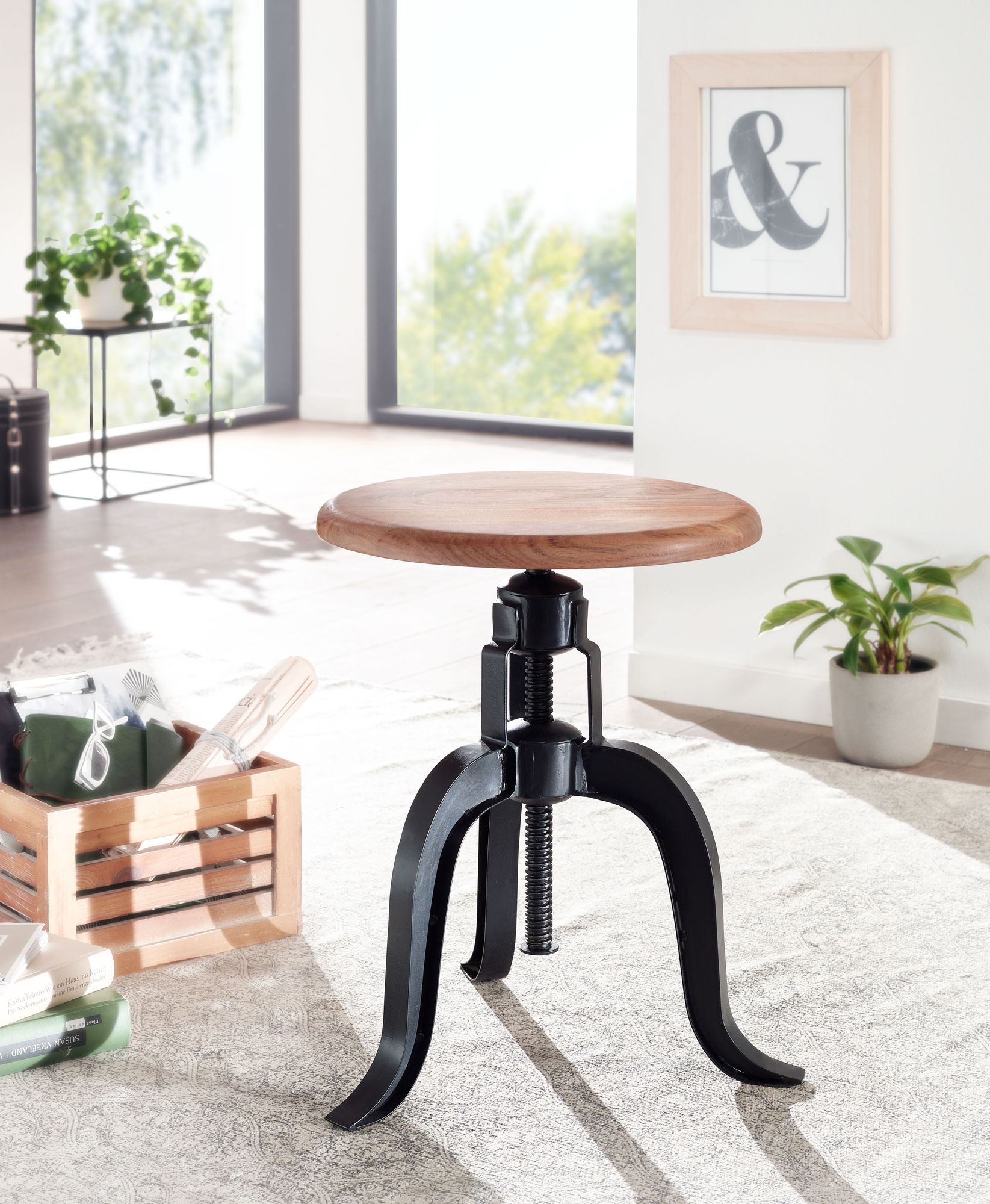 Sitzhocker Vaglir Akazie Massivholz Schwarz 39 × 39 × 48 cm