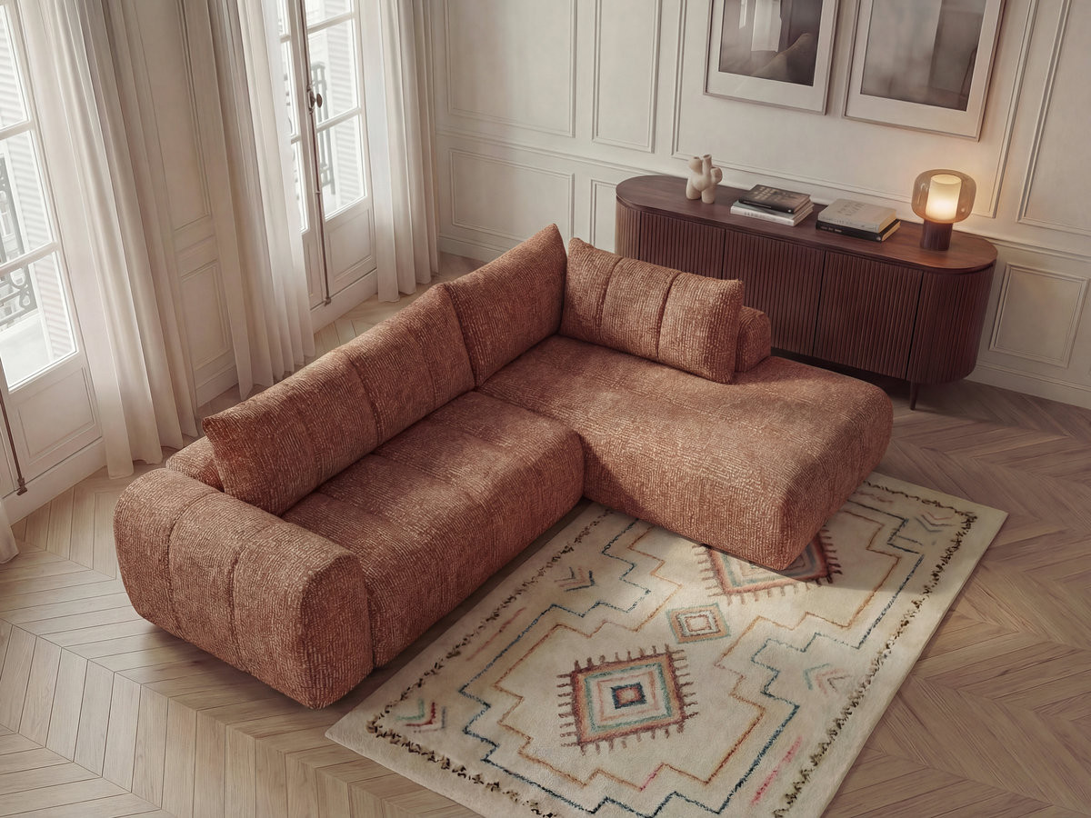 Bobochic Nesty Ecksofa in L-Form, 256 cm Melange-Stoff Orange Ecke rechts