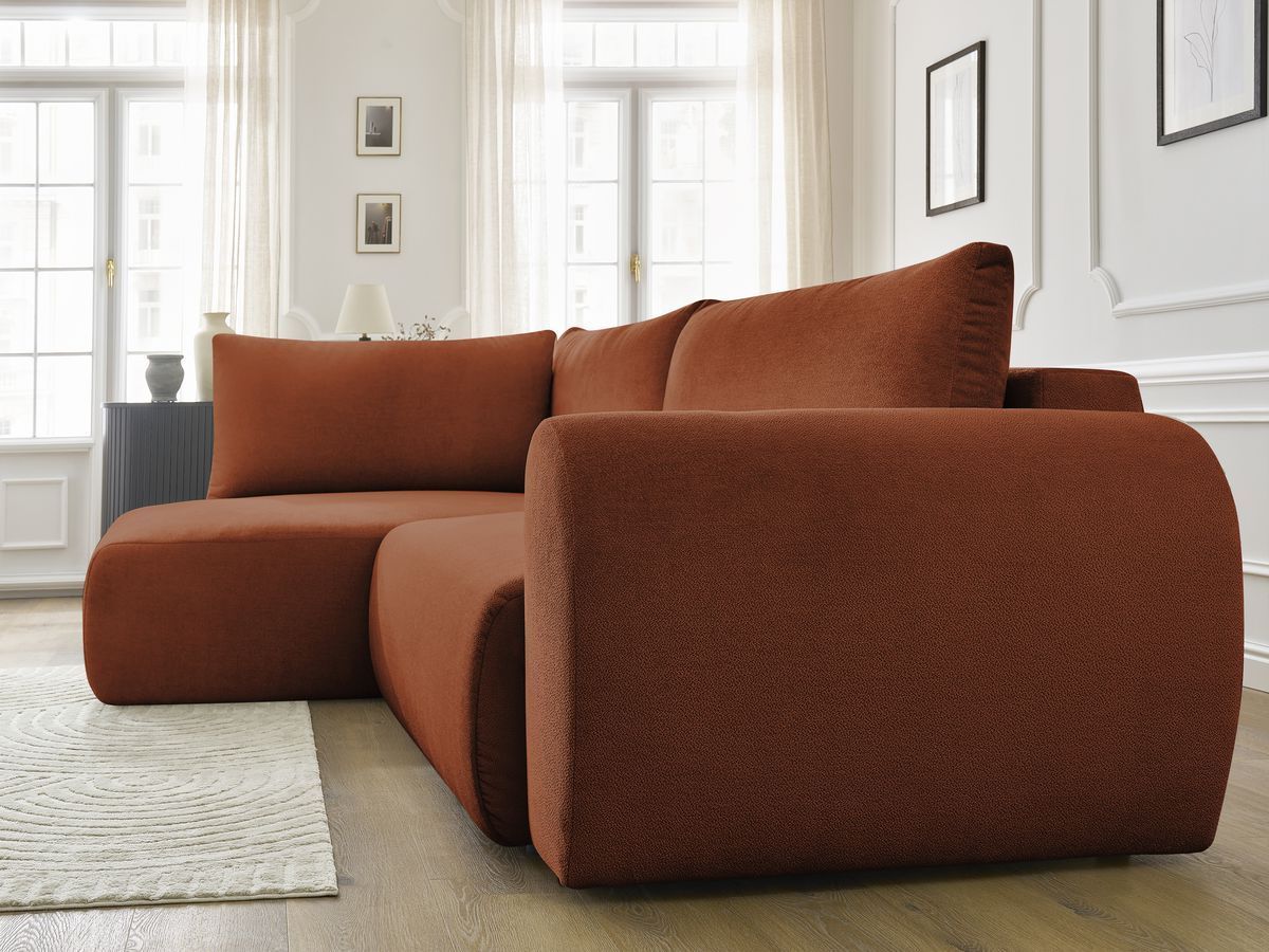 Bobochic Lucien Ecksofa mit Schlaffunktion und Bettkasten 296 × 198 cm Stoff Orange Ecke links
