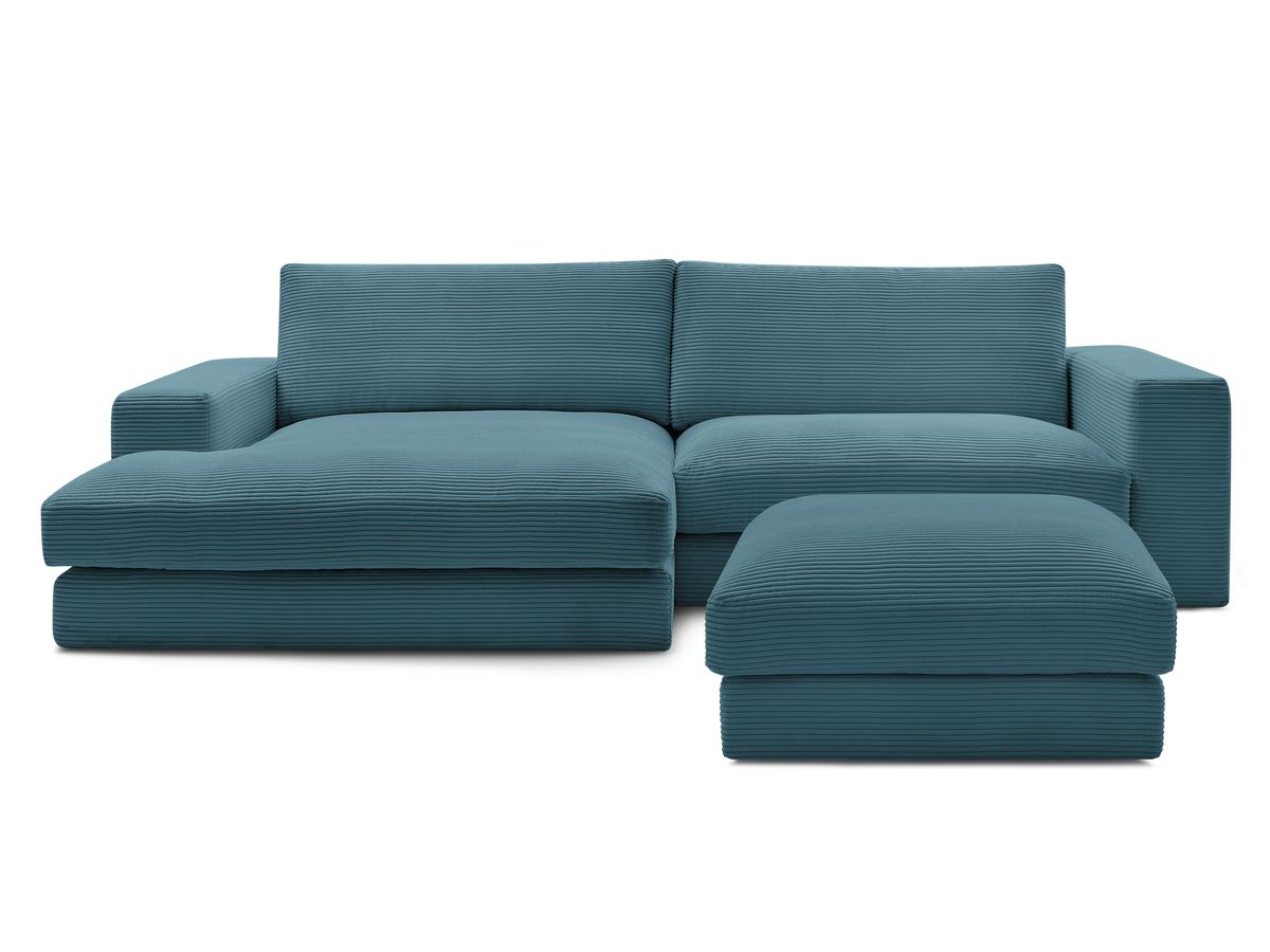 Bobochic Leonard Ecksofa mit Pouf 234 × 159 cm Cordsamt Hellblau Ecke links