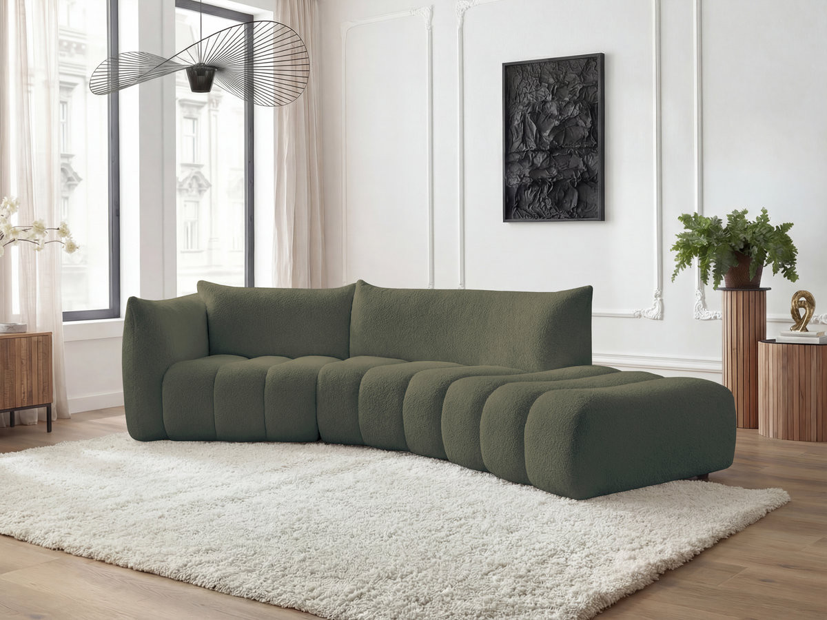 Bobochic Azra Ecksofa 325 × 112 cm Bouclé-Stoff Grün Ecke links