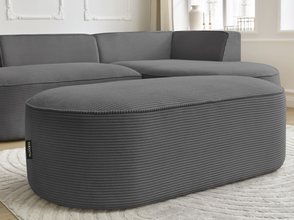 Bobochic Rousseau Ecksofa mit Pouf Cordsamt Dunkelgrau Ecke rechts