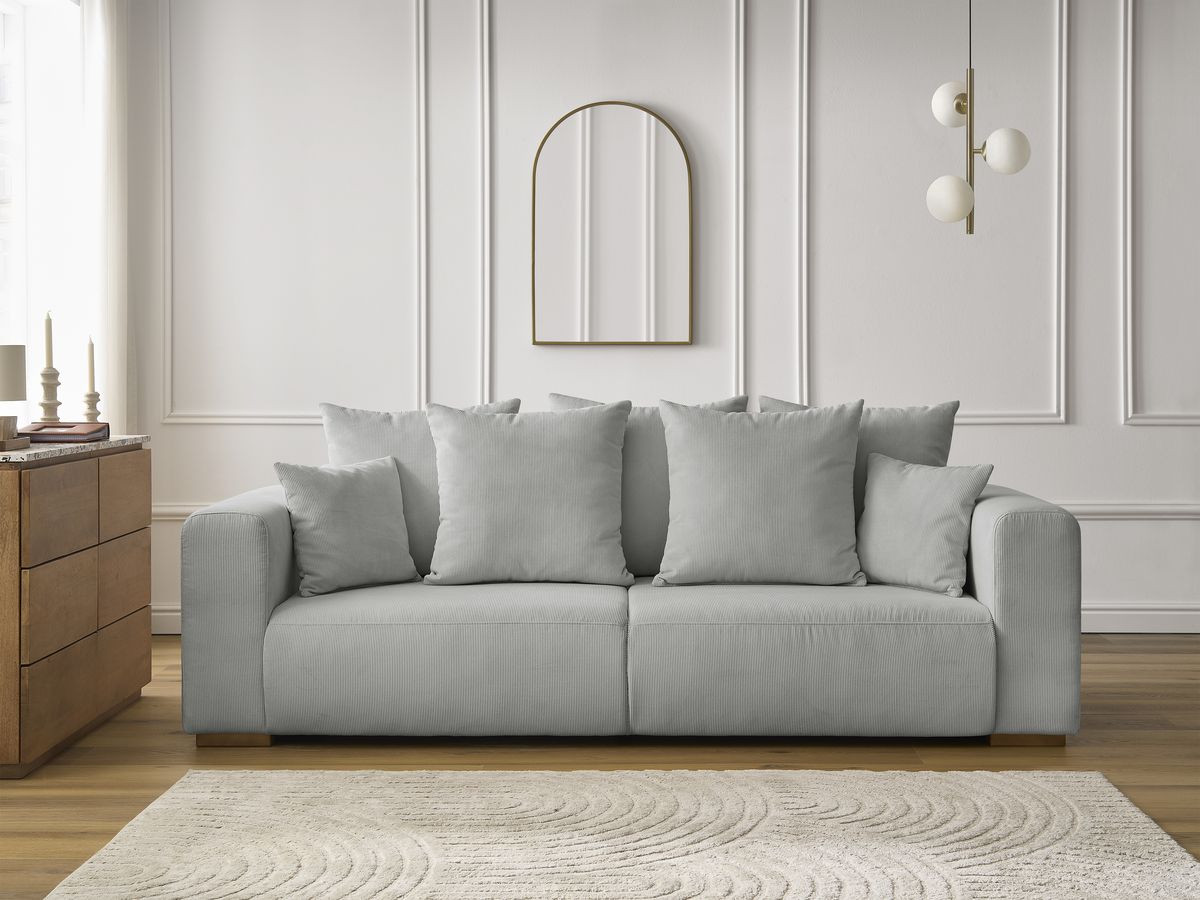 Bobochic Sidonie Sofa 3-Sitzer Cordsamt Hellgrau