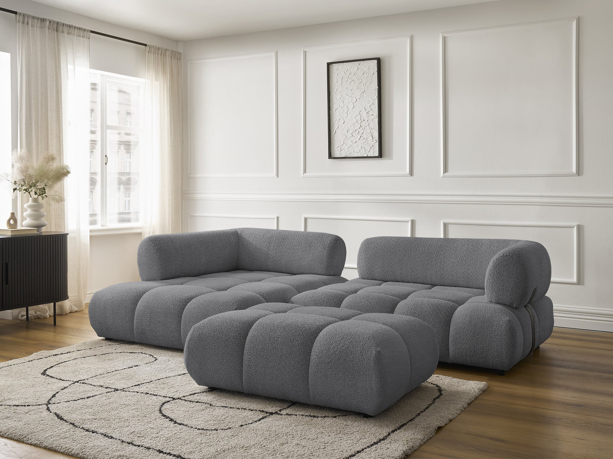 Bobochic Alya Ecksofa mit Pouf Bouclé-Stoff Dunkelgrau Ecke links