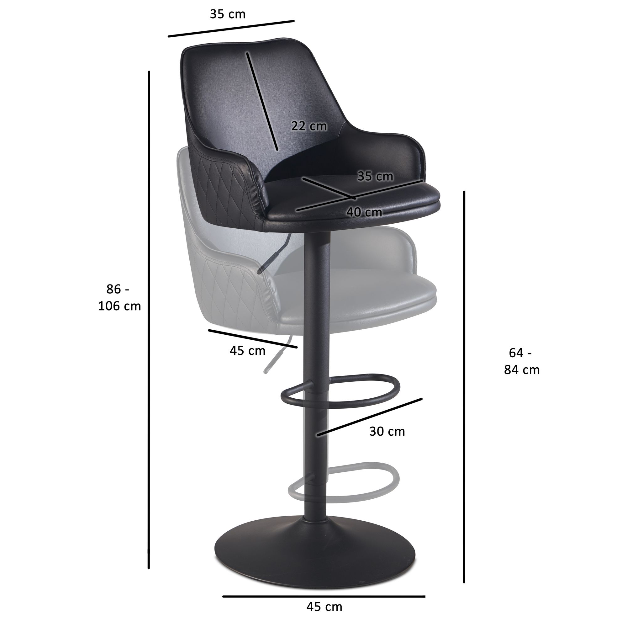 Barhocker Hafslo Kunstleder Schwarz 45 × 45 × 106 cm