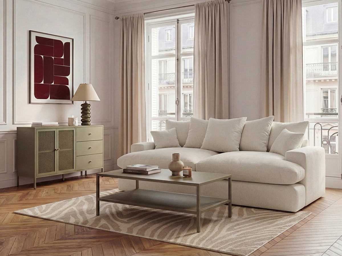 Bobochic Nevada Sofa 3-Sitzer 226 × 150 cm Stoff Weiß