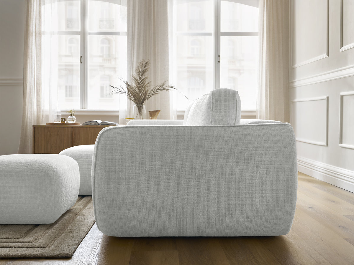 Bobochic Denise Ecksofa mit Schlaffunktion und Bettkasten und Pouf 258 × 160 cm Strukturstoff Hellgrau Ecke links