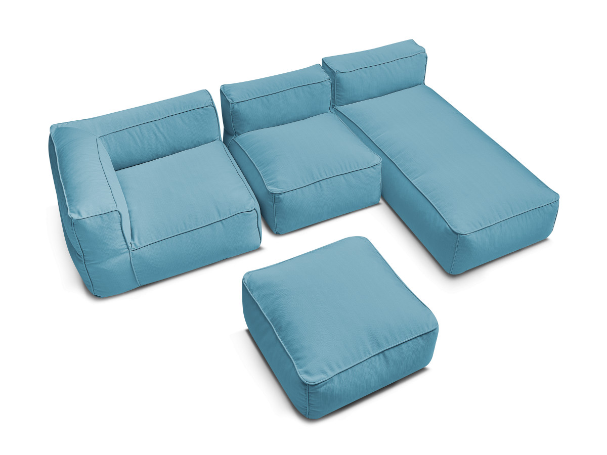 Bobochic Giulia Gartensofa 4-Sitzer mit Pouf, 1 Eckmodul Stoff Hellblau