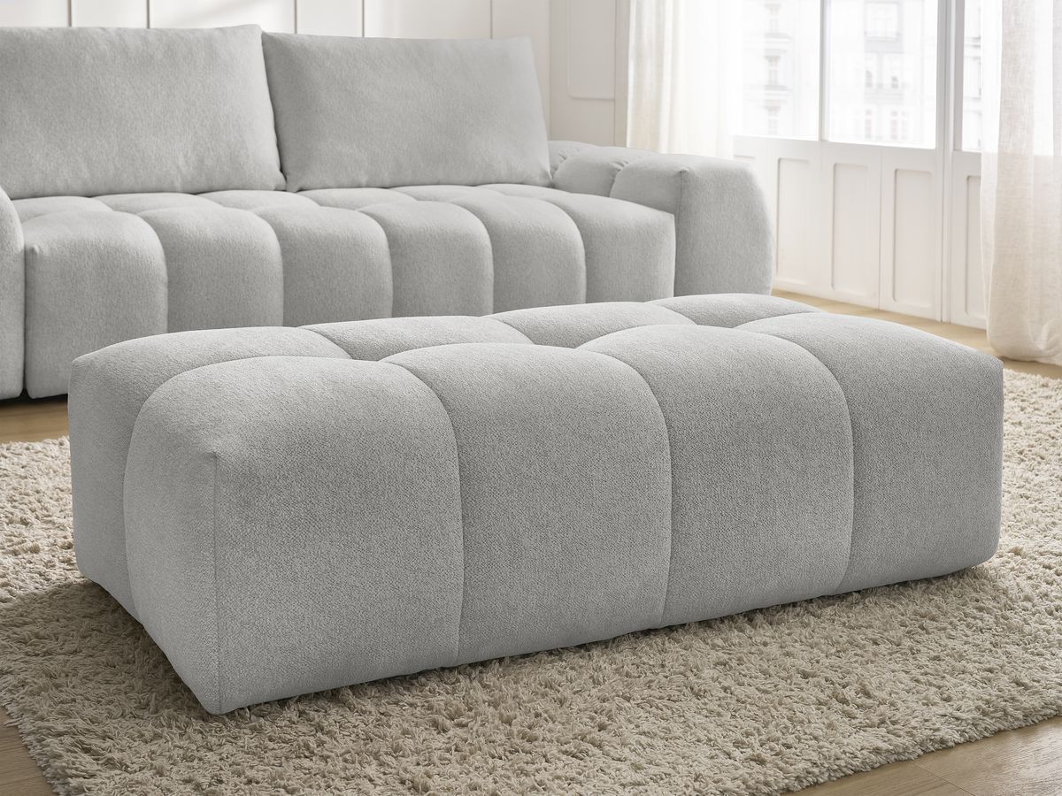 Bobochic Everest Schlafsofa 3-Sitzer mit Bettkasten und Pouf, 2 Kissen Melange-Stoff Hellgrau