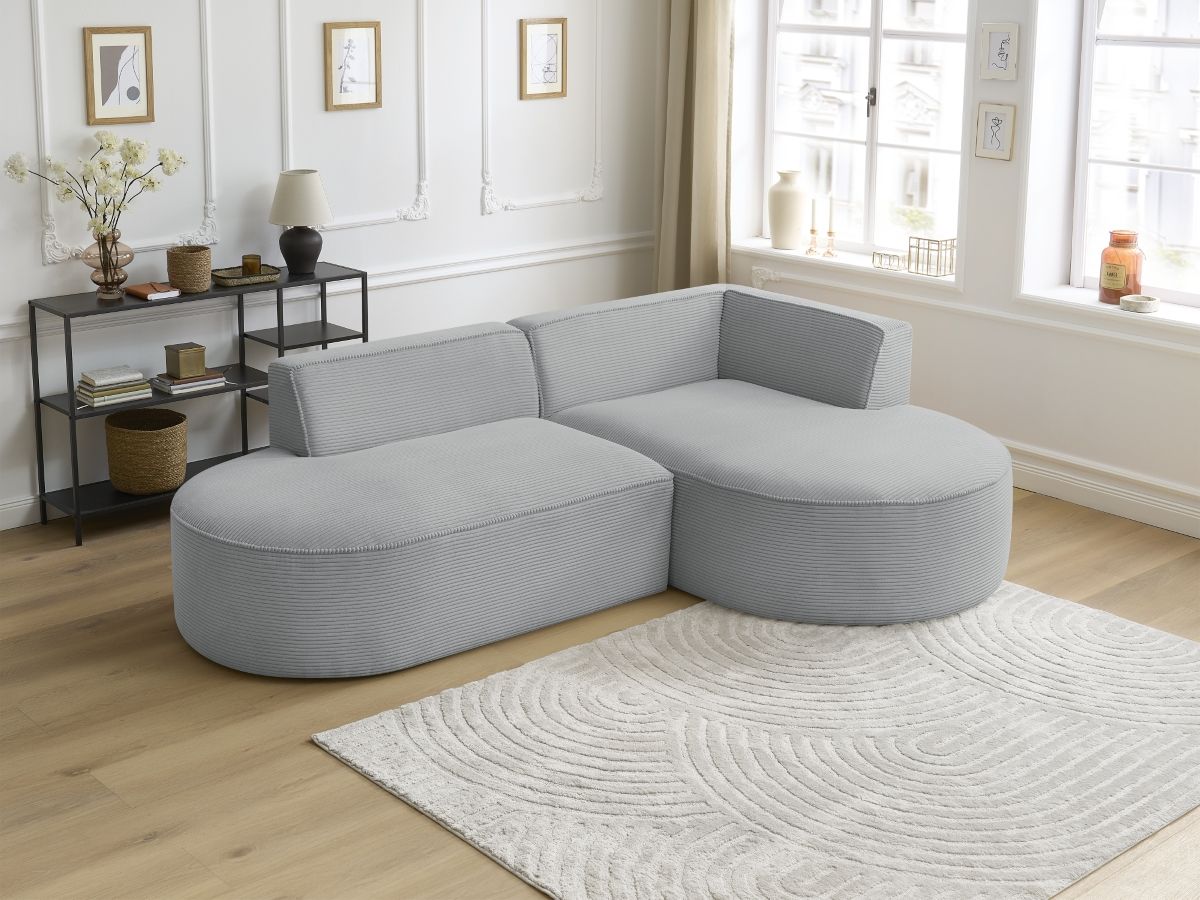 Bobochic Rousseau Ecksofa Cordsamt Hellgrau Ecke rechts