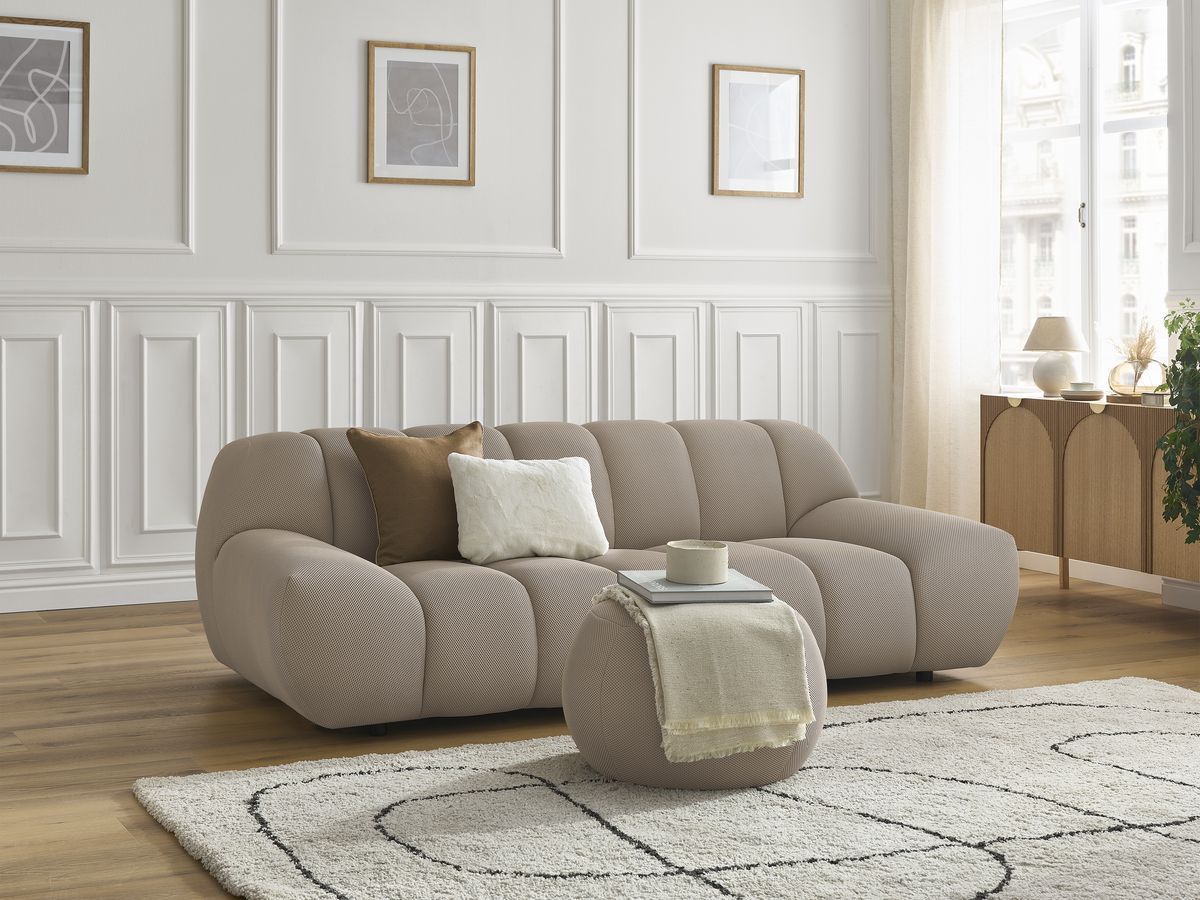Bobochic Hayden Sofa 2-Sitzer mit Pouf 226 × 107 cm Mesh-Stoff Taupe