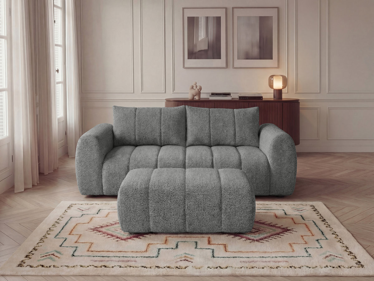 Bobochic Nesty Sofa 3-Sitzer mit Pouf Melange-Stoff Dunkelgrau