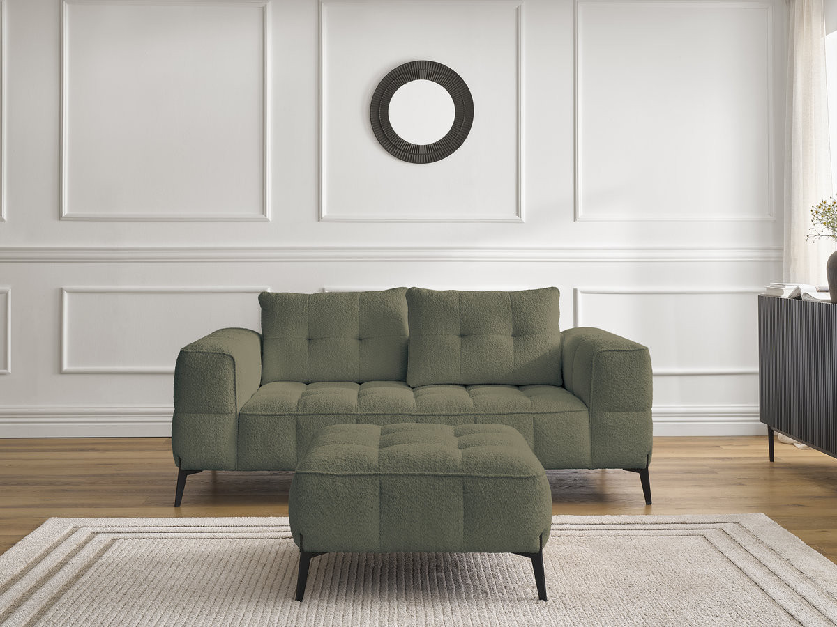 Bobochic Anis Sofa 2-Sitzer mit Pouf Bouclé-Stoff Grün