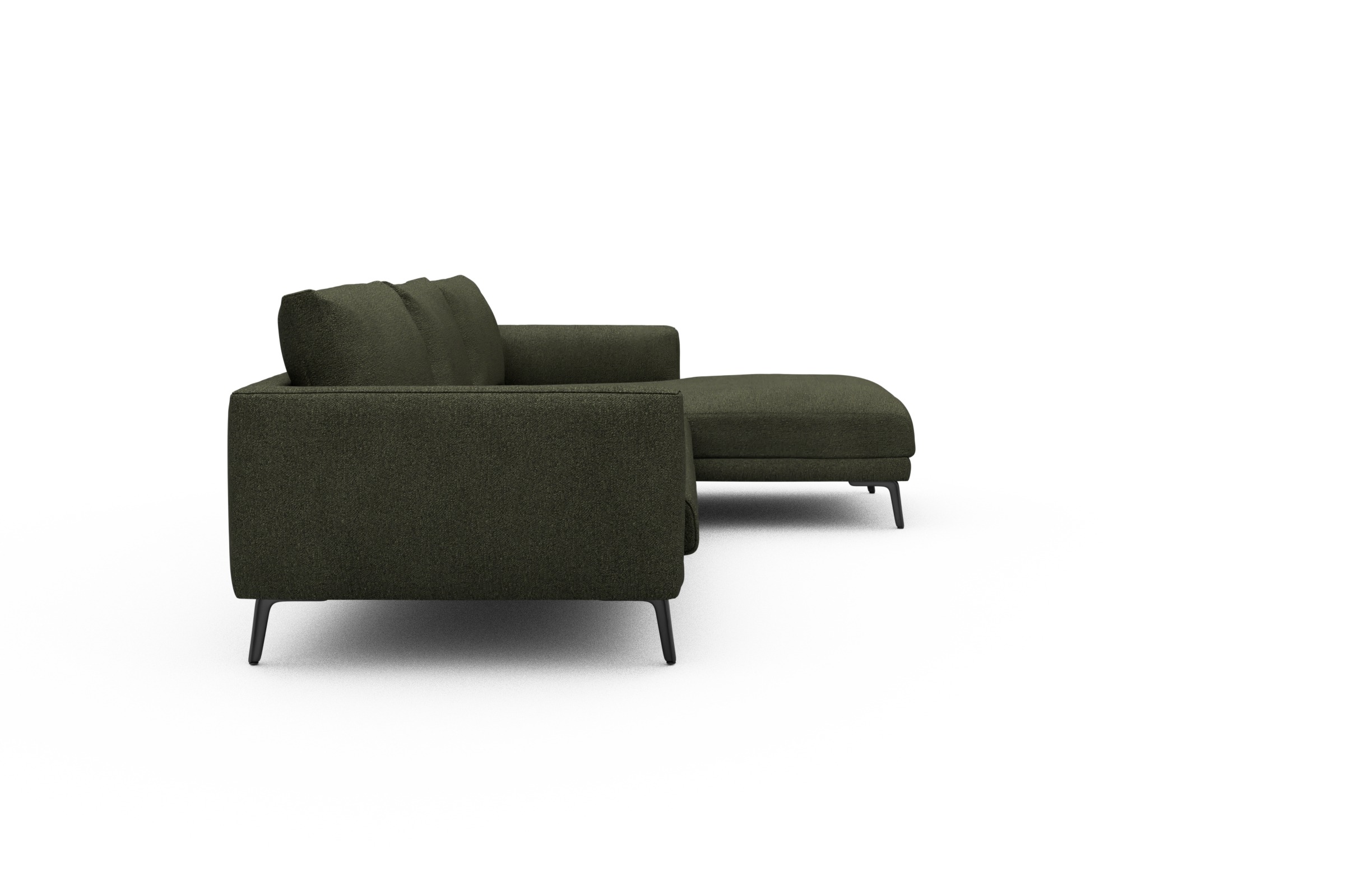 Ecksofa Karl Chaiselongue rechts mit 2,5-Sitzer Boucle-Forest-Green