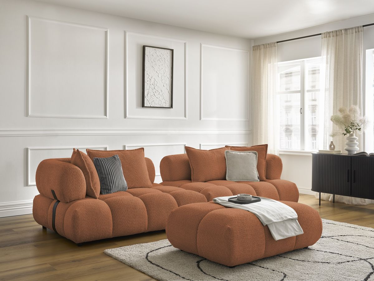 Bobochic Alya Sofa 4-Sitzer mit Pouf Bouclé-Stoff Orange