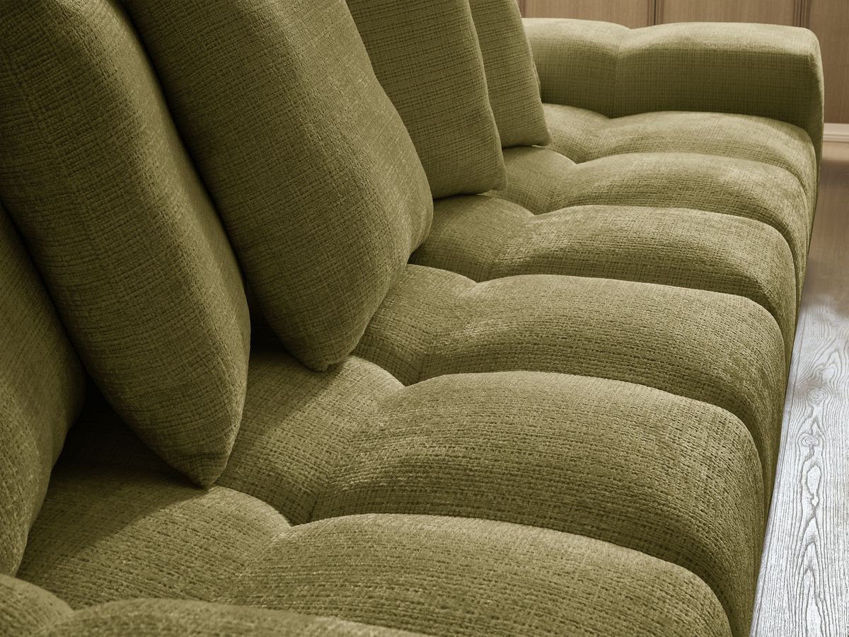 Bobochic Anakin Sofa 3-Sitzer mit Pouf, 6 Kissen Strukturstoff Grün
