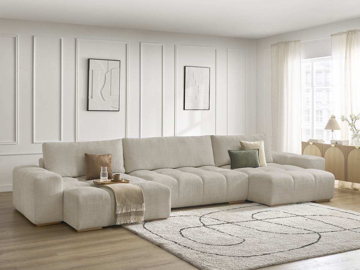 Bobochic Anakin Wohnlandschaft, 3 Kissen Strukturstoff Beige