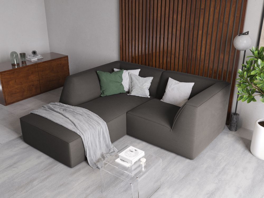 Cosmopolitan Design Ecksofa Siena 3-Sitzer Samt Salvador Dunkelgrau Links