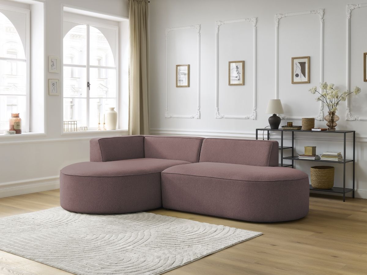 Bobochic Rousseau Ecksofa Melange-Stoff Rosa Ecke links