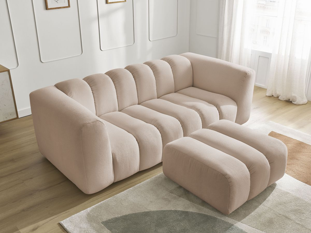Bobochic Talia Sofa 3-Sitzer mit Pouf Melange-Stoff Beige